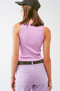 Q2 Women's Sweater Knitted Tank Top in Purple