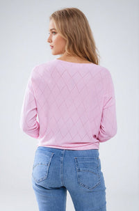 Q2 Women's Sweater Light Pink Sweater In Argyle Print With Boat Neck