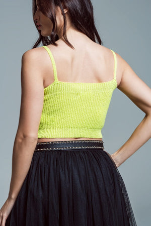 Q2 Women's Sweater Lime Green Crop Top With Spaghetti Straps