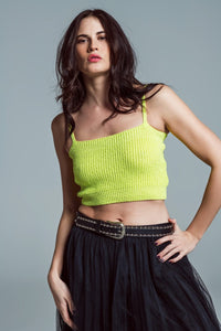 Q2 Women's Sweater Lime Green Crop Top With Spaghetti Straps