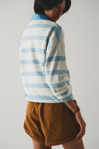 Q2 Women's Sweater Long Blue Striped Sweater