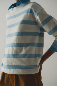 Q2 Women's Sweater Long Blue Striped Sweater