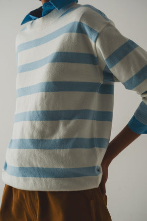 Q2 Women's Sweater Long Blue Striped Sweater