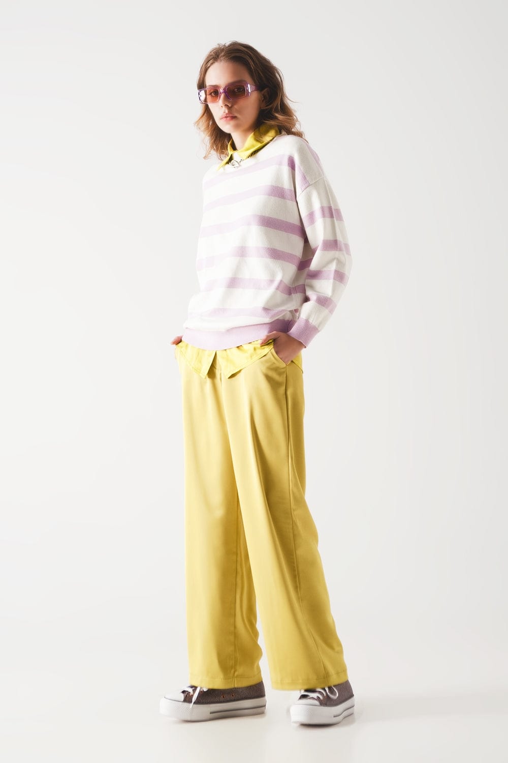 Q2 Women's Sweater Long Purple Striped Sweater
