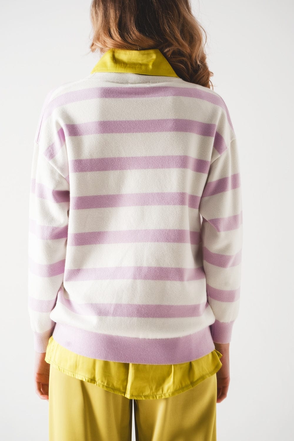 Q2 Women's Sweater Long Purple Striped Sweater