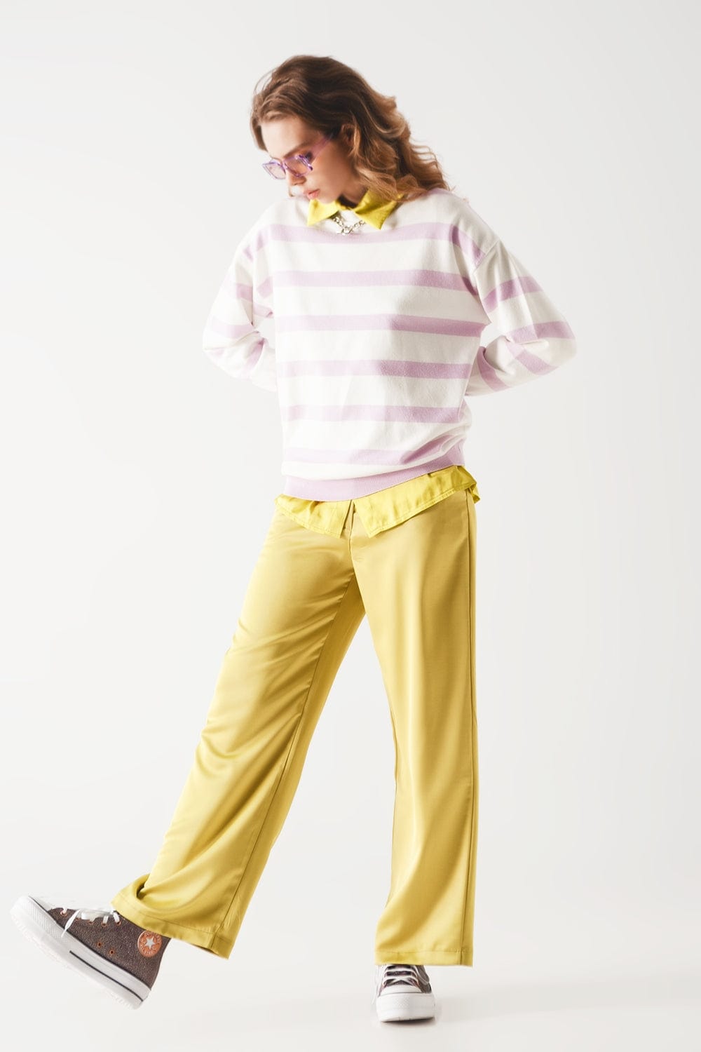 Q2 Women's Sweater Long Purple Striped Sweater