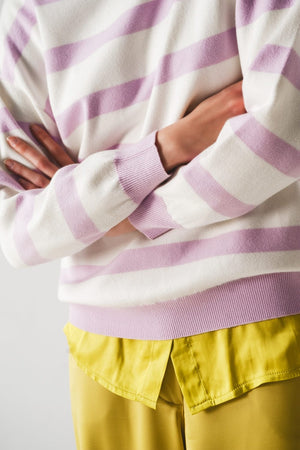 Q2 Women's Sweater Long Purple Striped Sweater