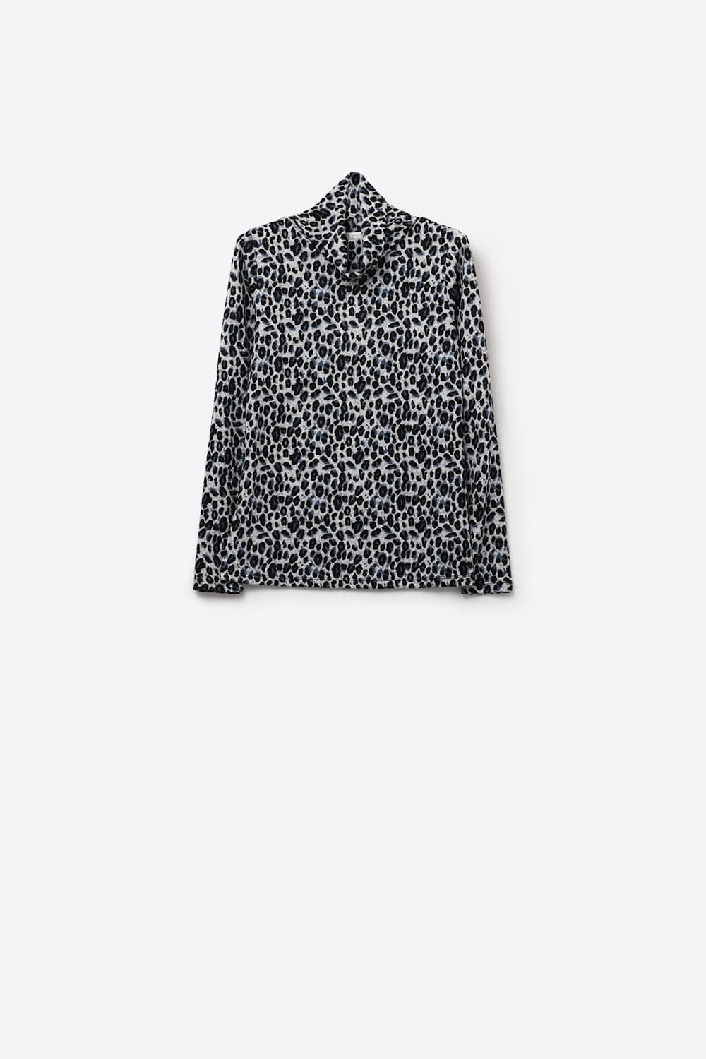 Q2 Women's Sweater Long Sleeve Turtleneck Top In Grey Leopard Print