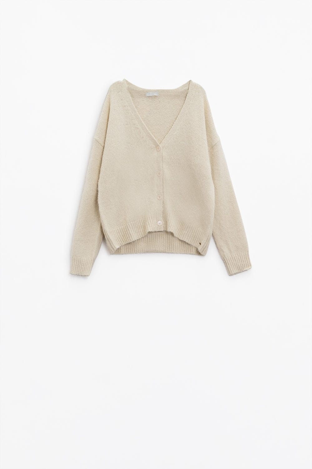 Q2 Women's Sweater Long Sleeves Creme Cardigan With Front Closure With Buttons