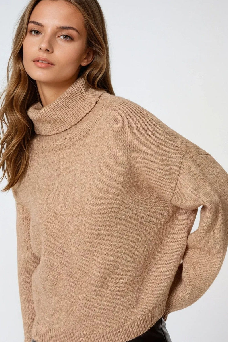 Q2 Women's Sweater Loose Beige Sweater With Dropped Sleeves