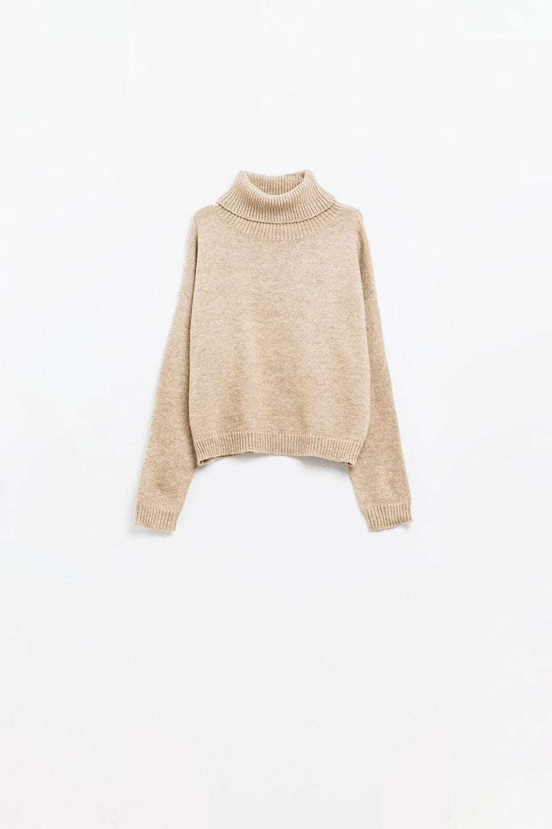 Q2 Women's Sweater Loose Beige Sweater With Dropped Sleeves