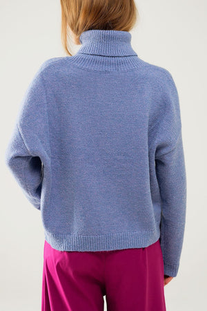 Q2 Women's Sweater Loose Blue Sweater With Dropped Sleeves