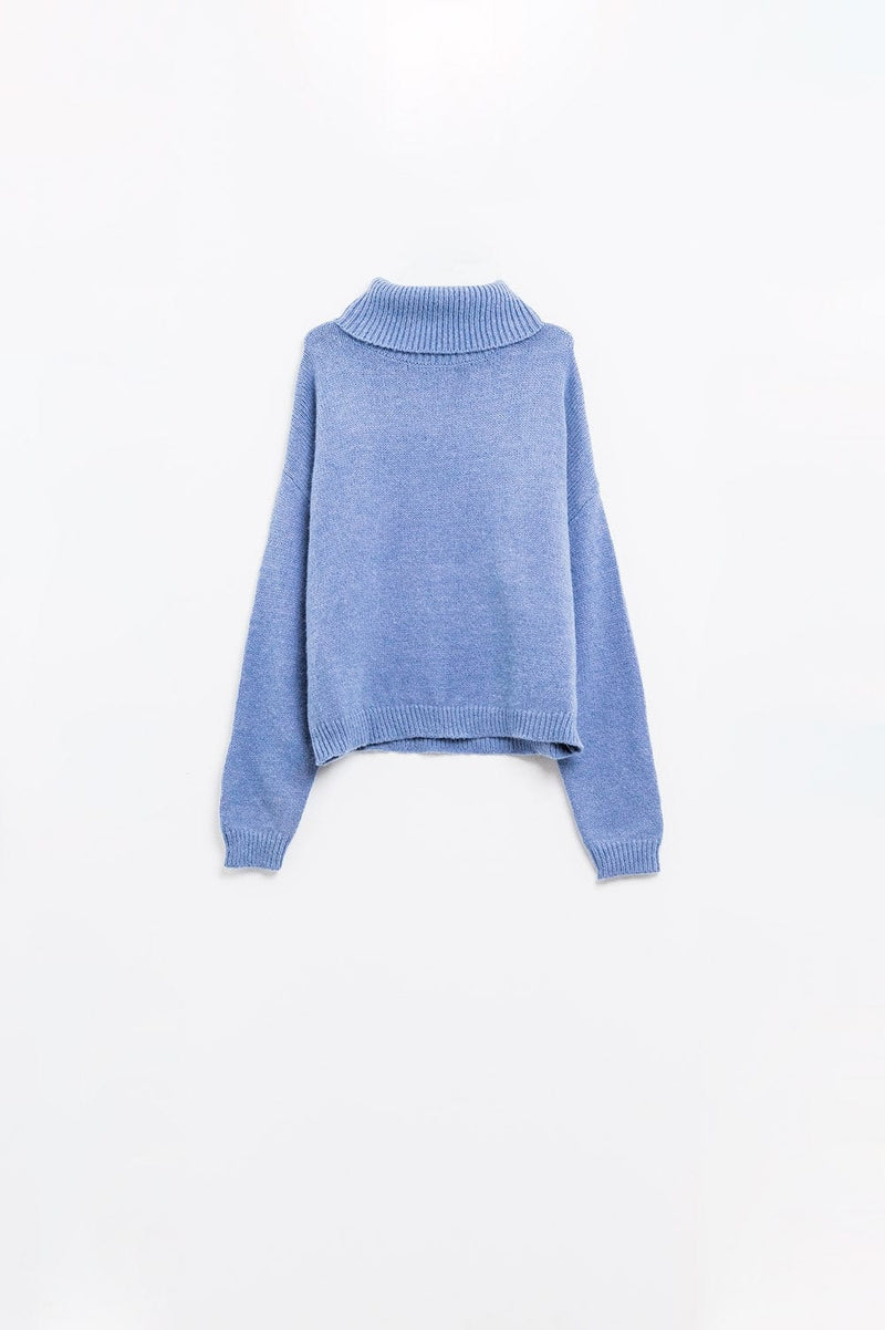 Q2 Women's Sweater Loose Blue Sweater With Dropped Sleeves