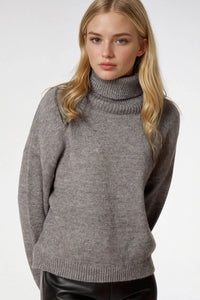 Q2 Women's Sweater Loose Grey Sweater With Dropped Sleeves