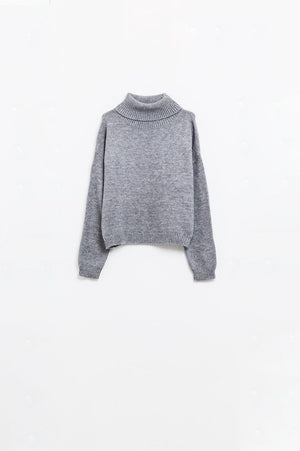 Q2 Women's Sweater Loose Grey Sweater With Dropped Sleeves