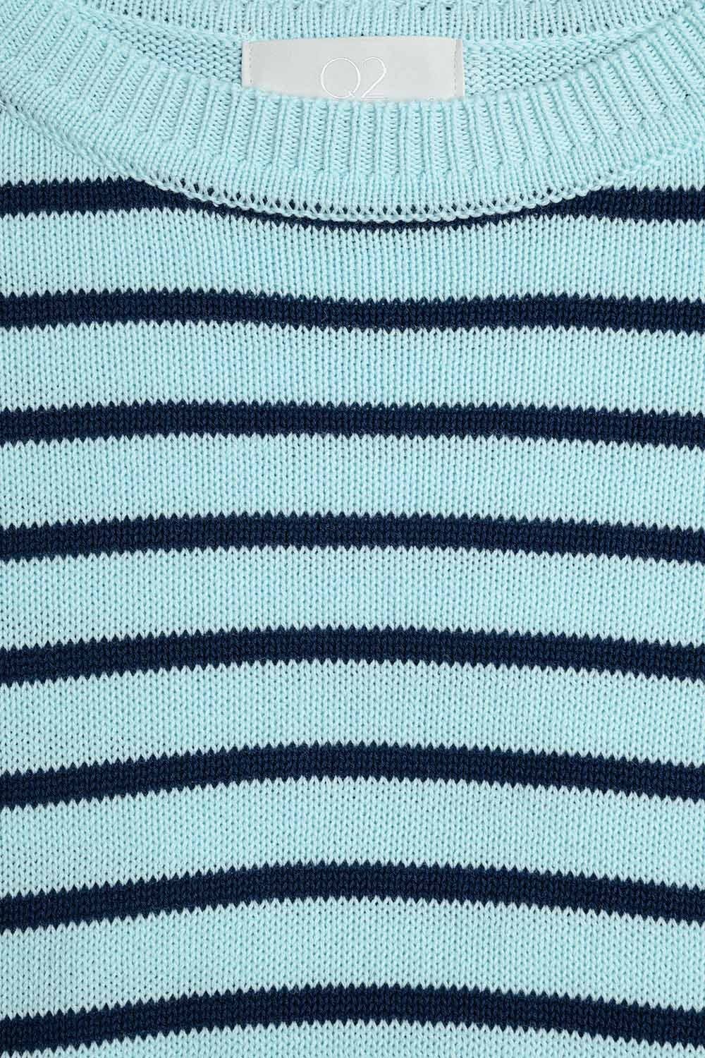 Q2 Women's Sweater Mint Green Crop Sweater With Navy Stripes
