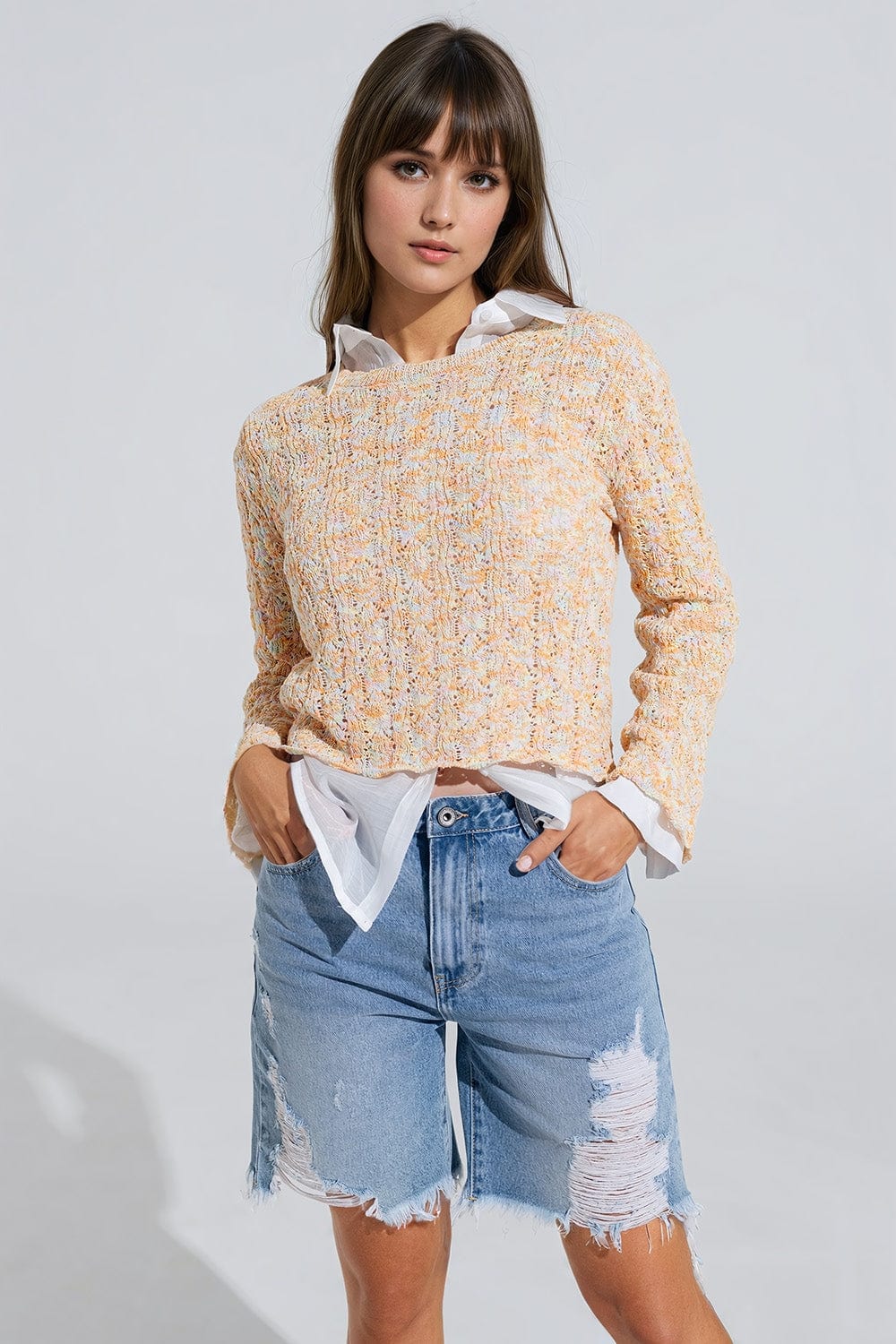 Q2 Women's Sweater Multicolor Sweater With Flared Sleeves