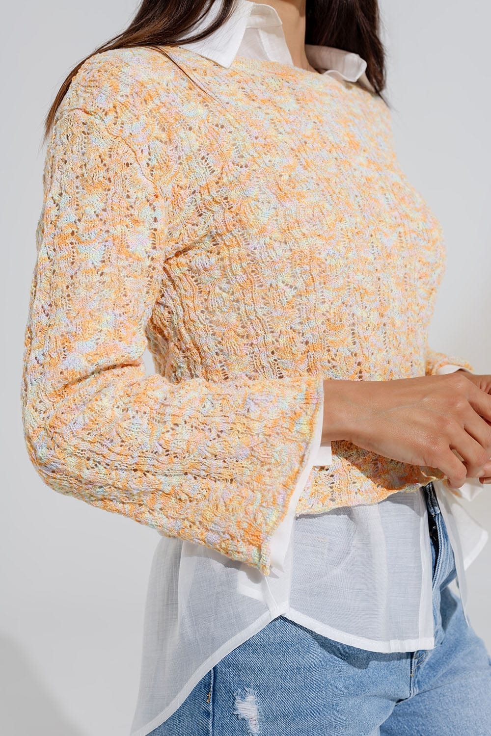 Q2 Women's Sweater Multicolor Sweater With Flared Sleeves
