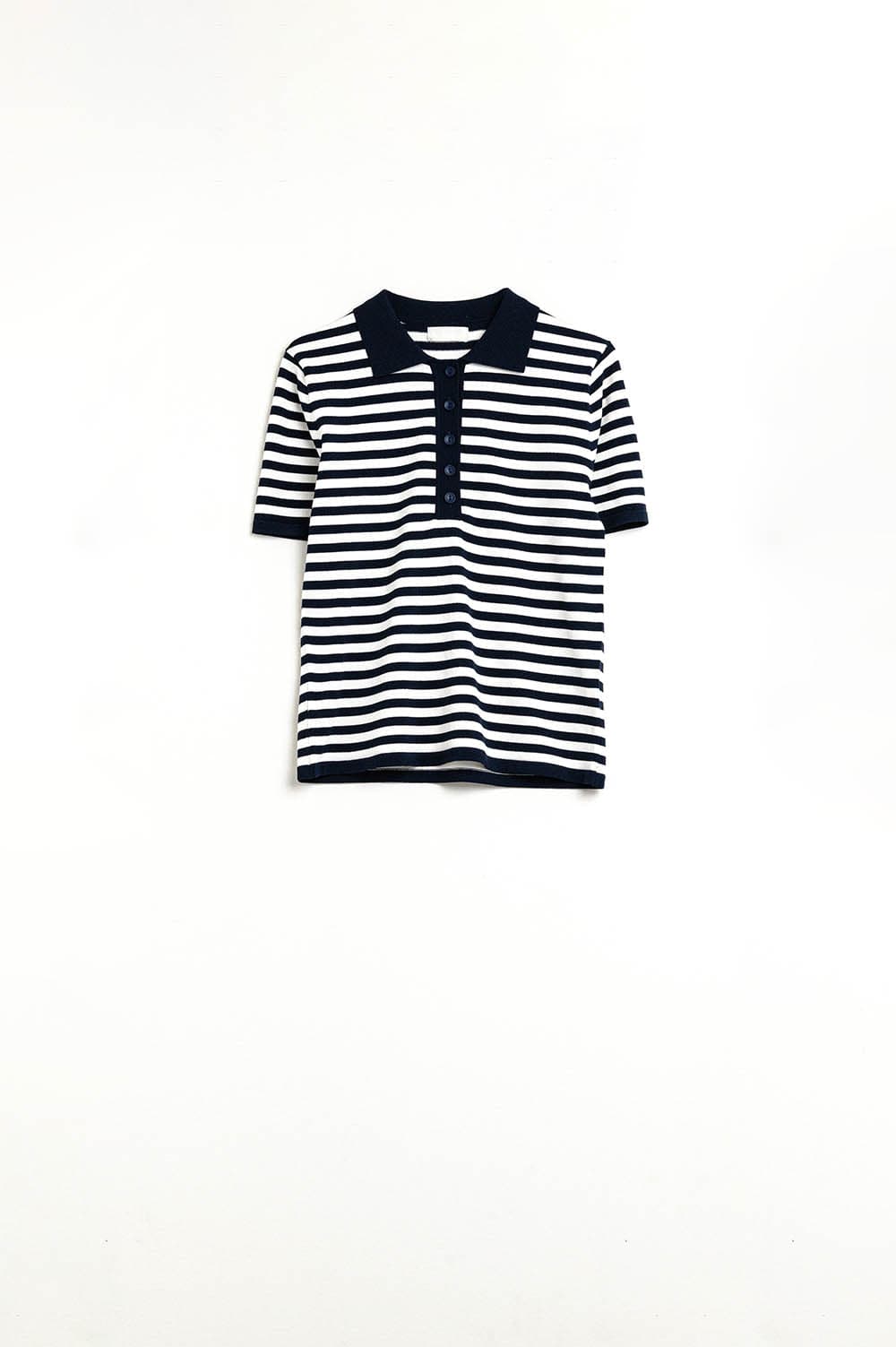 Q2 Women's Sweater Navy And White Striped Knitted Polo T-Shirt
