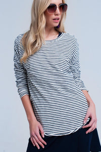 Q2 Women's Sweater Navy striped asymmetric sweater