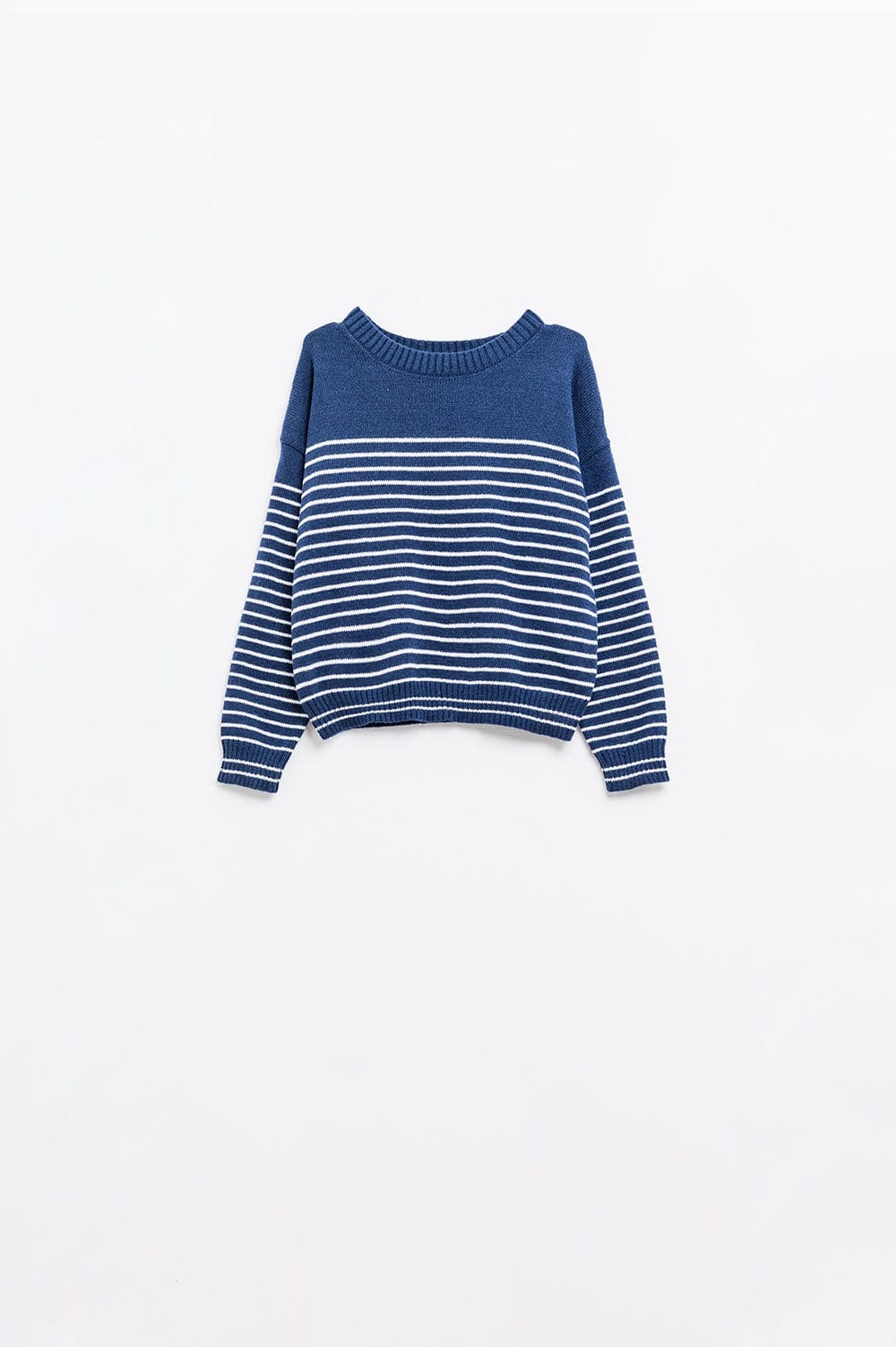 Q2 Women's Sweater Navy Sweater With White Stripes And Boat Neck