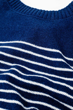 Q2 Women's Sweater Navy Sweater With White Stripes And Boat Neck