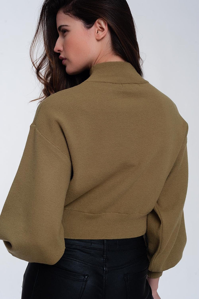 Q2 Women's Sweater Neck Crop Jumper in Green