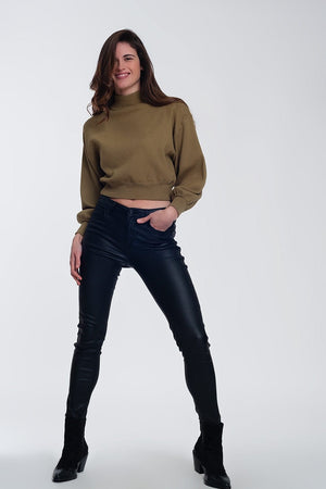 Q2 Women's Sweater Neck Crop Jumper in Green