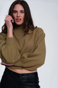 Q2 Women's Sweater Neck Crop Jumper in Green