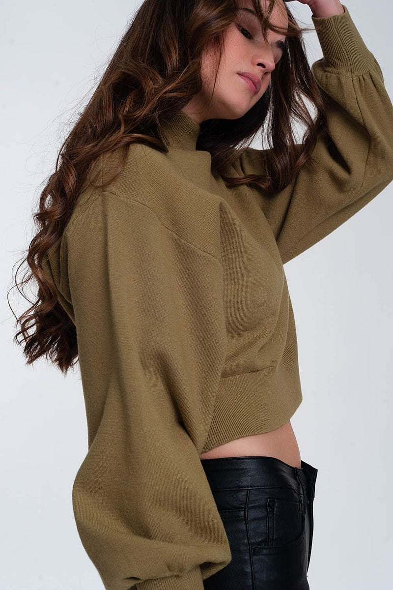 Q2 Women's Sweater Neck Crop Jumper in Green