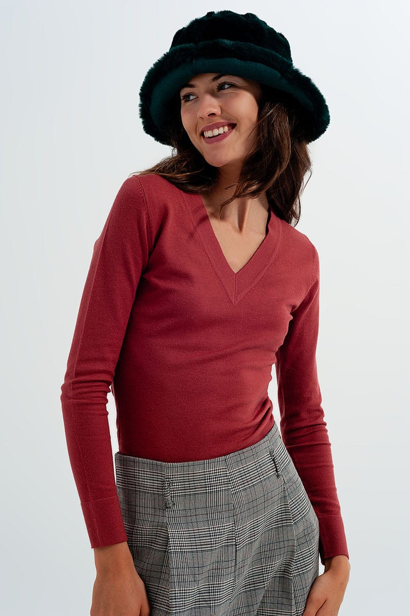 Q2 Women's Sweater Neck Jumper in Rust