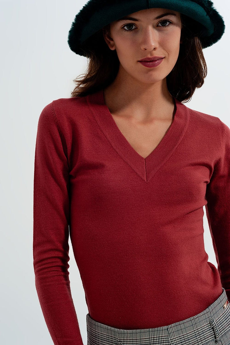 Q2 Women's Sweater Neck Jumper in Rust