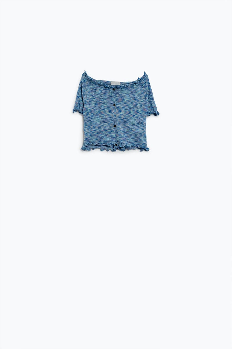 Q2 Women's Sweater Off The Shoulder Cropped Knitted Top In Blue