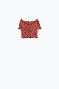 Q2 Women's Sweater Off The Shoulder Cropped Knitted Top In Rust Melange