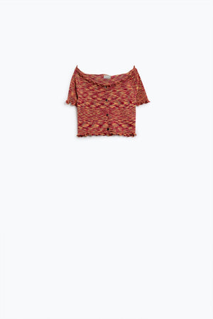 Q2 Women's Sweater Off The Shoulder Cropped Knitted Top In Rust Melange