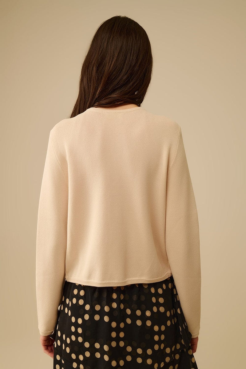 Q2 Women's Sweater One Size / Beige Beige Cardigan With Gold Buttons