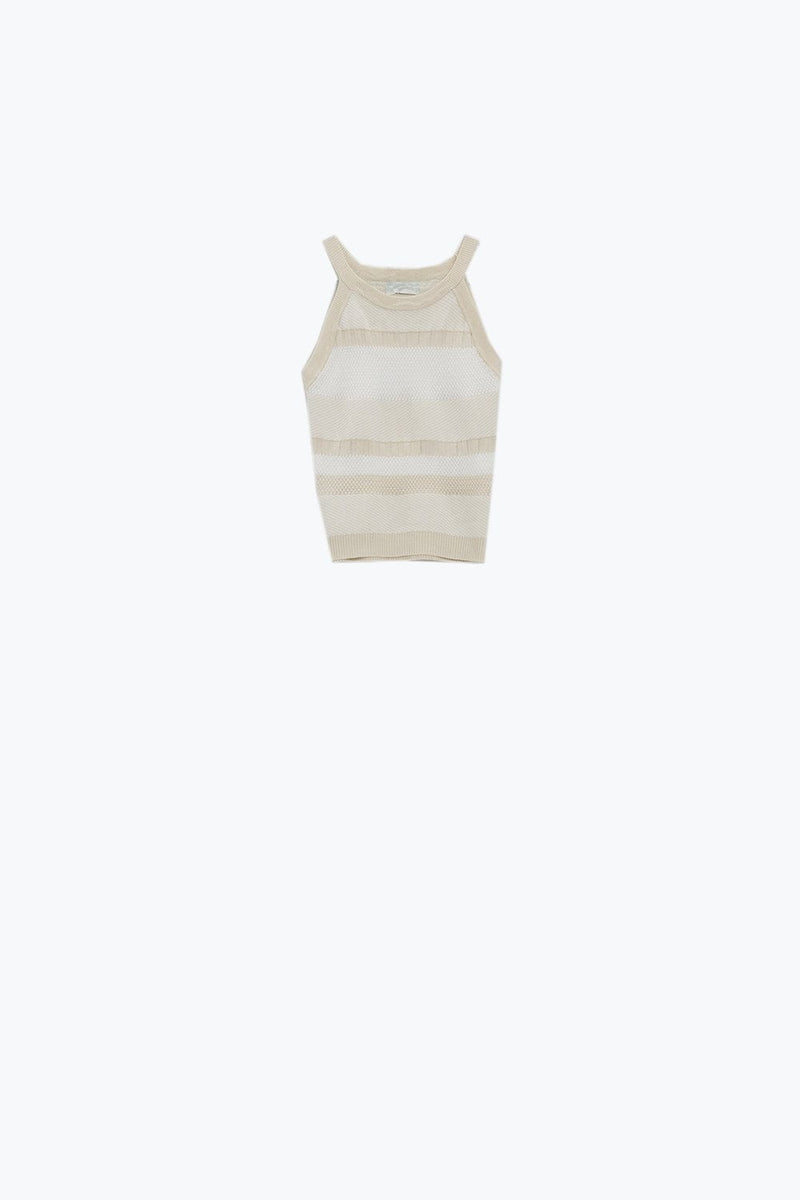 Q2 Women's Sweater One Size / Beige Beige Halter Tank Top With Stripe Design In Different Knits