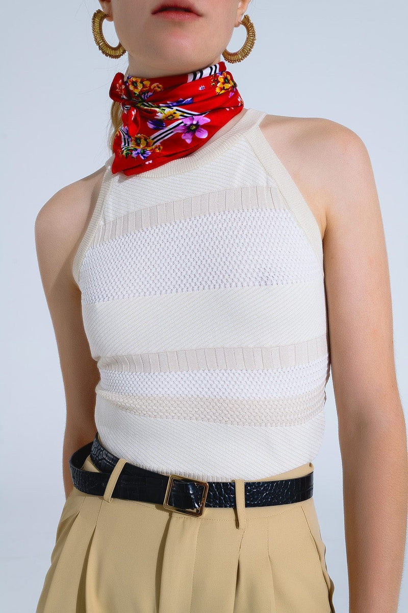 Q2 Women's Sweater One Size / Beige Beige Halter Tank Top With Stripe Design In Different Knits