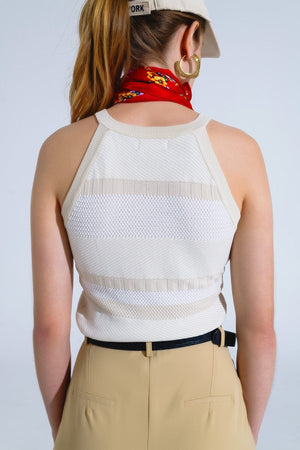 Q2 Women's Sweater One Size / Beige Beige Halter Tank Top With Stripe Design In Different Knits