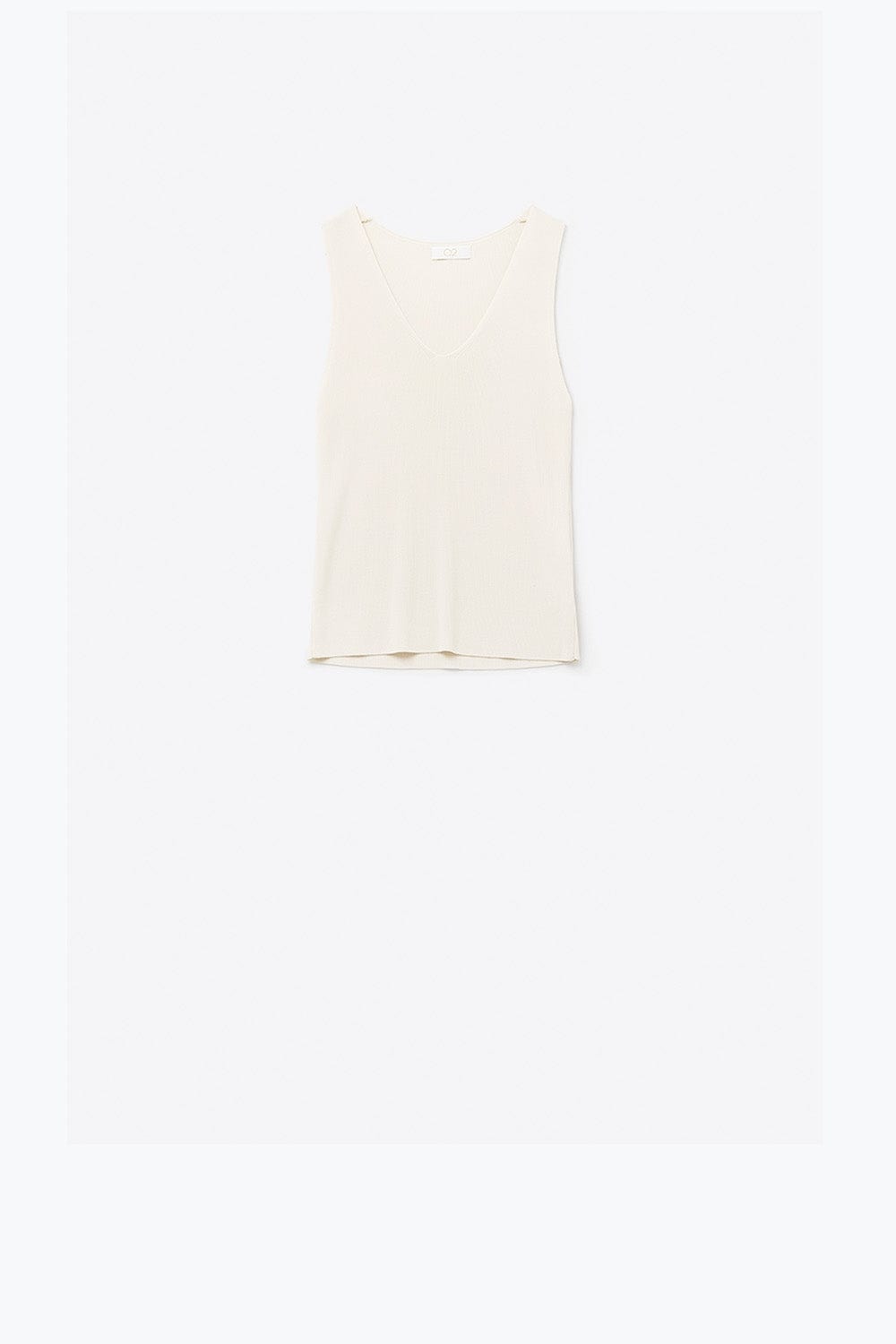 Q2 Women's Sweater One Size / Beige Beige Sleeveless Fine Knitted Top With V-Neck