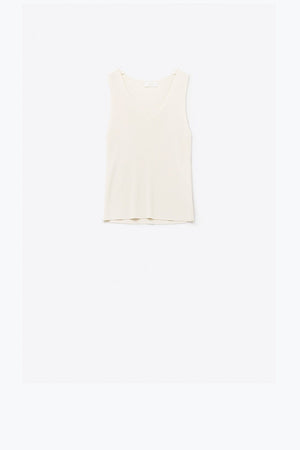 Q2 Women's Sweater One Size / Beige Beige Sleeveless Fine Knitted Top With V-Neck