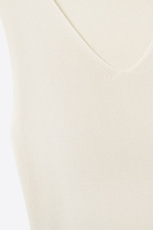 Q2 Women's Sweater One Size / Beige Beige Sleeveless Fine Knitted Top With V-Neck