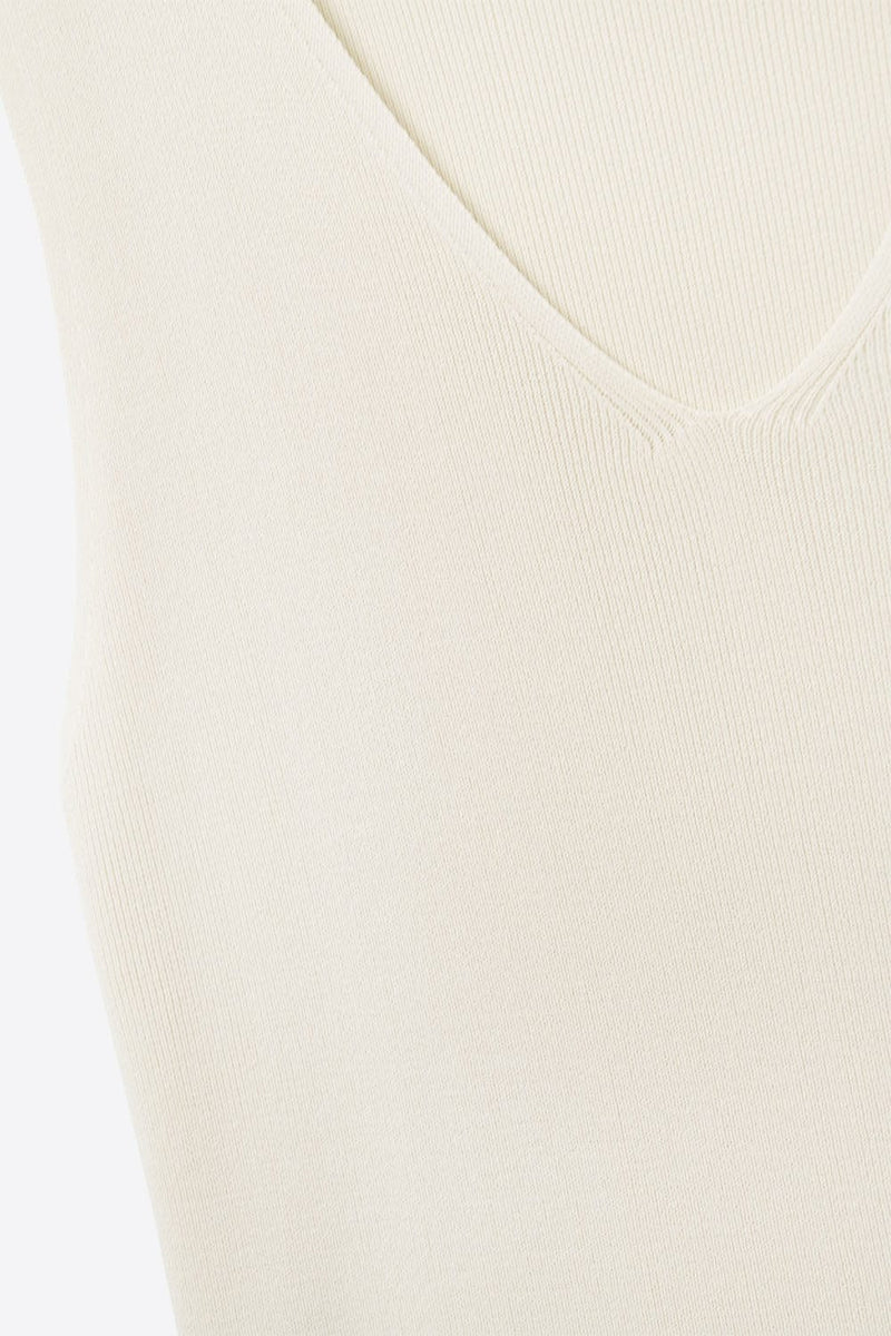Q2 Women's Sweater One Size / Beige Beige Sleeveless Fine Knitted Top With V-Neck