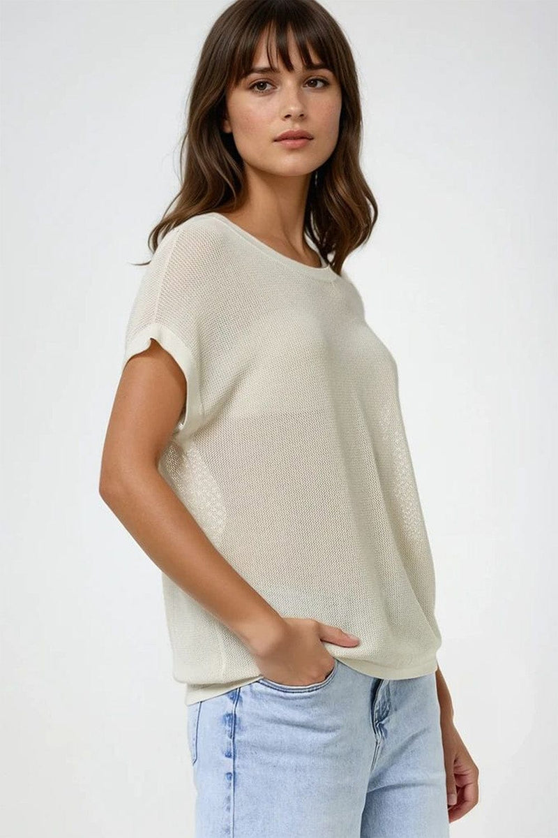Q2 Women's Sweater One Size / Beige Grid Knit Sweater In Beige Color