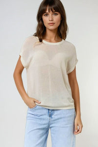 Q2 Women's Sweater One Size / Beige Grid Knit Sweater In Beige Color