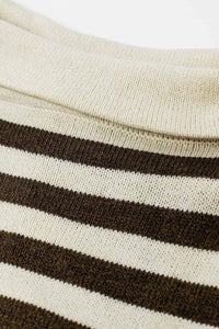 Q2 Women's Sweater One Size / Beige High Neck Oversized Swater With Bat Wings And Stripes In Cream And Brown