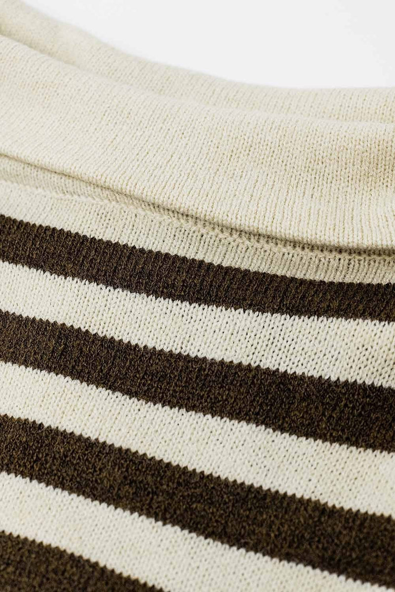 Q2 Women's Sweater One Size / Beige High Neck Oversized Swater With Bat Wings And Stripes In Cream And Brown