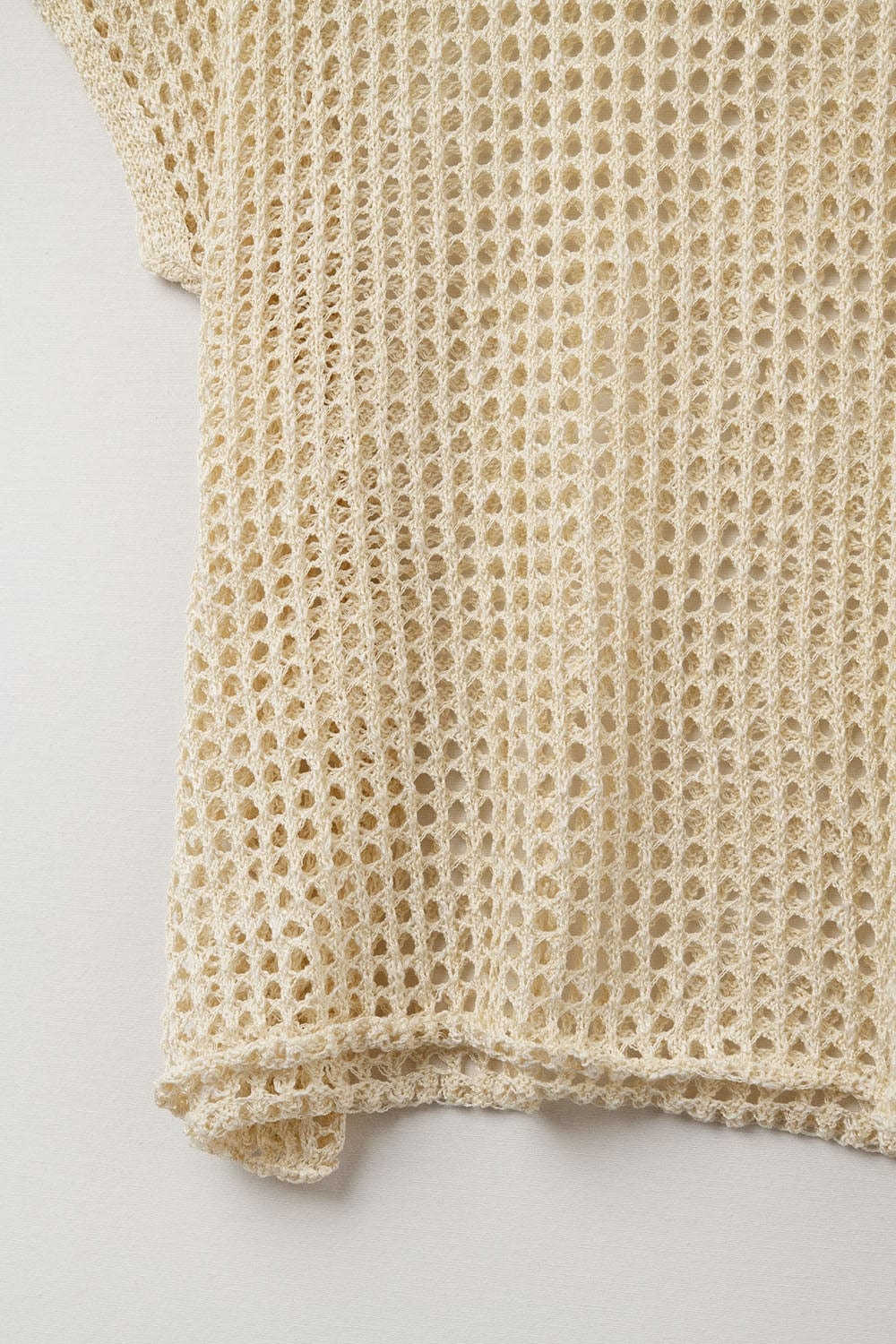 Q2 Women's Sweater One Size / Beige Open Knit Crochet Dropped Sleeved Top In Beige