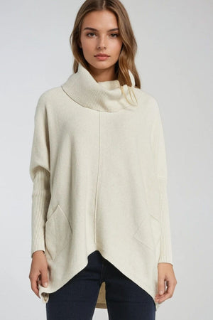 Q2 Women's Sweater One Size / Beige Oversized Beige Sweater With Front Pockets