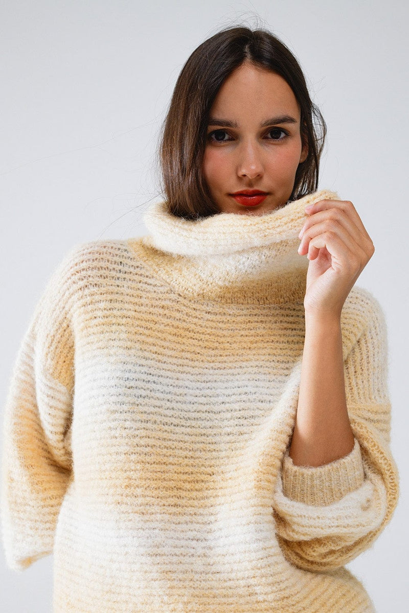 Q2 Women's Sweater One Size / Beige Oversized Turtleneck Comfy Sweater In Warm Neutral Tones